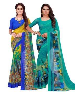 pack of 2 floral traditional saree with blouse piece