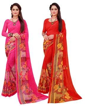 pack of 2 floral traditional saree with blouse piece