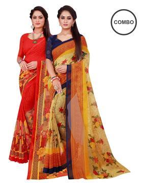 pack of 2 floral traditional saree with blouse piece