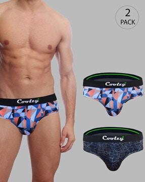pack of 2 geometric print briefs with elasticated waist