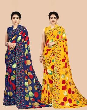 pack of 2 geometric print georgette sarees