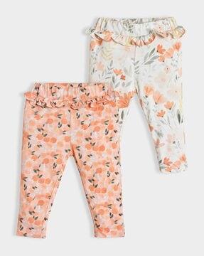pack of 2 girl floral print leggings with elasticated waist