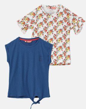 pack of 2 girl floral print regular fit t-shirts