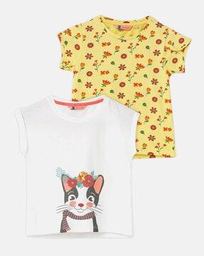 pack of 2 girl graphic print regular fit t-shirts