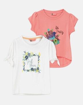 pack of 2 girl graphic print regular fit t-shirts