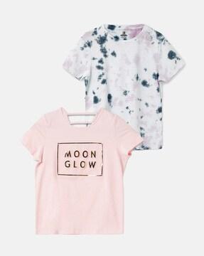 pack of 2 girl typographic print regular fit t-shirts