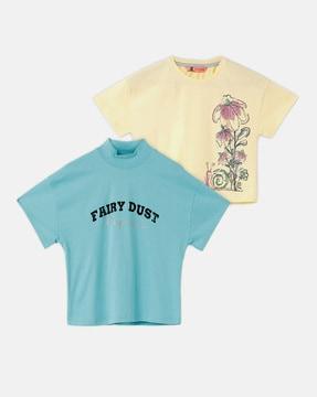 pack of 2 girl typographic print regular fit t-shirts