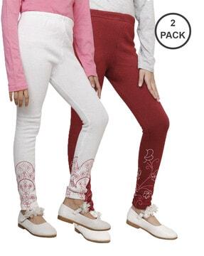pack of 2 girls floral print leggings with elasticated waistband