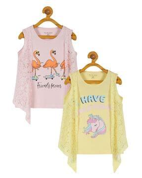 pack of 2 girls graphic print t-shirts with shrug