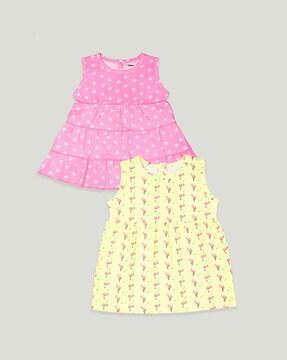 pack of 2 girls printed fit & flare dress