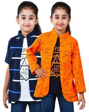 pack of 2 girls printed shrug with t-shirt