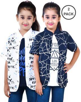 pack of 2 girls printed shrug with t-shirt