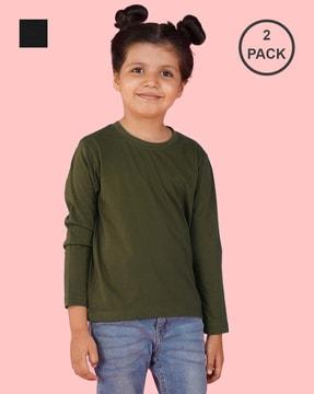 pack of 2 girls regular fit crew-neck t-shirts
