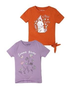 pack of 2 girls regular fit round-neck t-shirts