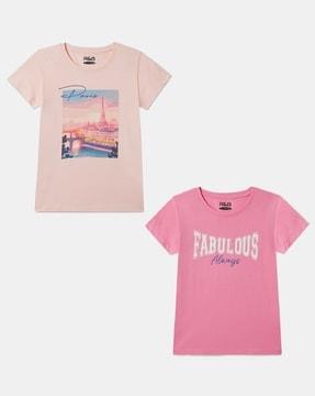 pack of 2 girls regular fit round-neck t-shirts