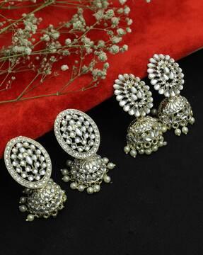 pack of 2 gold plated kundan pearl- studded jhumkas earrings