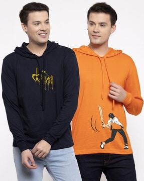 pack of 2 graphic print hooded t-shirt