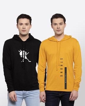 pack of 2 graphic print hooded t-shirt