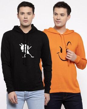 pack of 2 graphic print hooded t-shirt