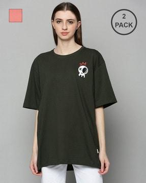 pack of 2 graphic print oversized drop-shoulder sleeve round-neck t-shirts