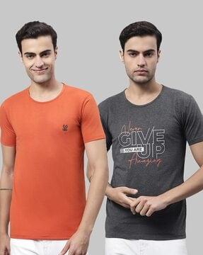 pack of 2 graphic print regular fit crew- neck t-shirt