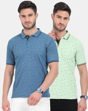 pack of 2 graphic print slim fit polo t-shirt