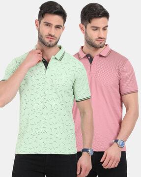 pack of 2 graphic print slim fit polo t-shirt