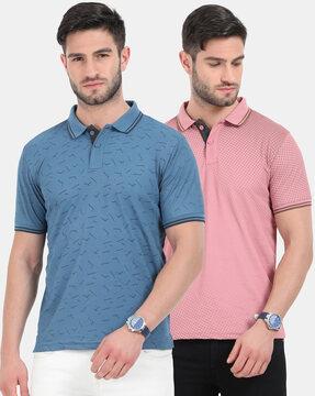 pack of 2 graphic print slim fit polo t-shirt