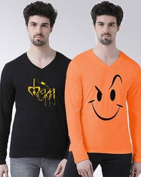 pack of 2 graphic print slim fit v-neck t-shirt