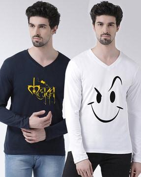 pack of 2 graphic print slim fit v-neck t-shirt