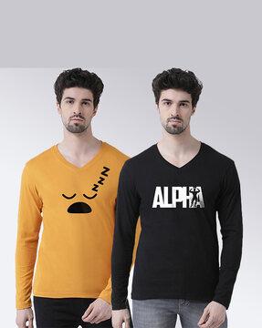 pack of 2 graphic print slim fit v-neck t-shirt