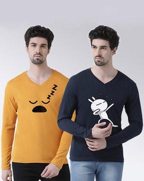 pack of 2 graphic print slim fit v-neck t-shirt