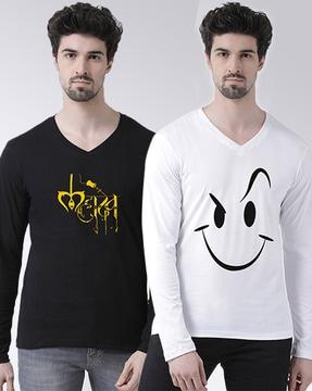 pack of 2 graphic print slim fit v-neck t-shirt