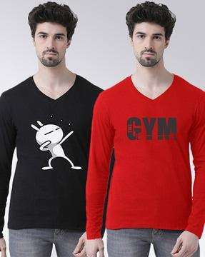 pack of 2 graphic print slim fit v-neck t-shirt