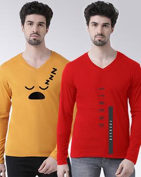 pack of 2 graphic print slim fit v-neck t-shirt