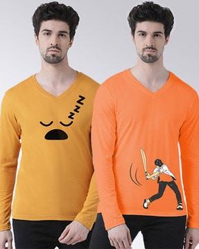 pack of 2 graphic print slim fit v-neck t-shirt