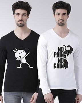 pack of 2 graphic print slim fit v-neck t-shirt