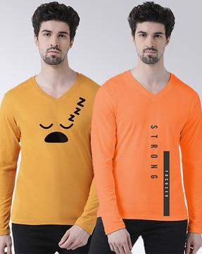 pack of 2 graphic print slim fit v-neck t-shirt