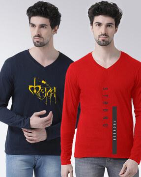 pack of 2 graphic print slim fit v-neck t-shirt