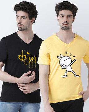 pack of 2 graphic print slim fit v-neck t-shirt