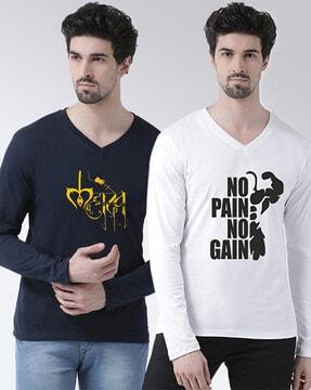 pack of 2 graphic print slim fit v-neck t-shirt