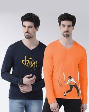 pack of 2 graphic print slim fit v-neck t-shirt