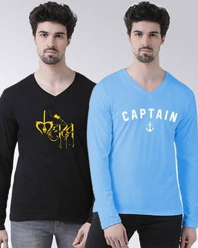 pack of 2 graphic print slim fit v-neck t-shirt