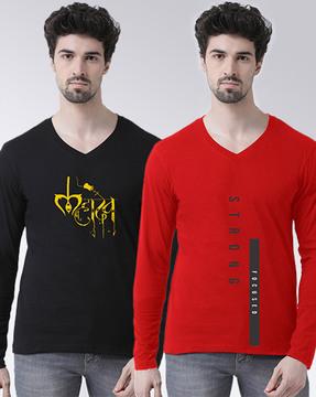 pack of 2 graphic print slim fit v-neck t-shirt