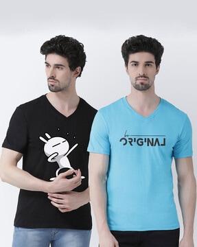 pack of 2 graphic print slim fit v-neck t-shirts