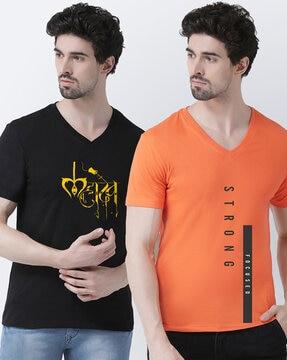 pack of 2 graphic print slim fit v-neck t-shirts