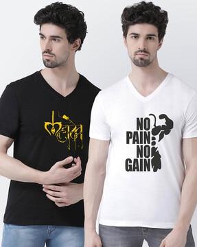 pack of 2 graphic print slim fit v-neck t-shirts