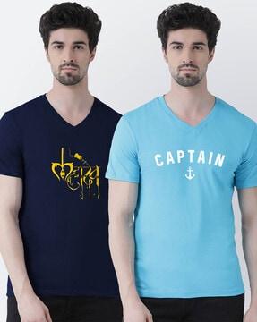 pack of 2 graphic print slim fit v-neck t-shirts