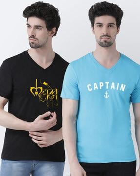 pack of 2 graphic print slim fit v-neck t-shirts