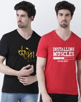 pack of 2 graphic print slim fit v-neck t-shirts